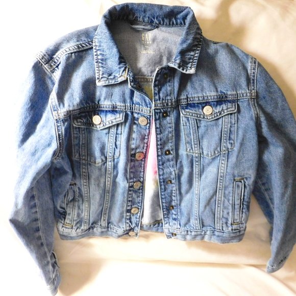 GAP Kids Blue Denim Jacket with Tie-Dye Heart Size XXL - Picture 1 of 6